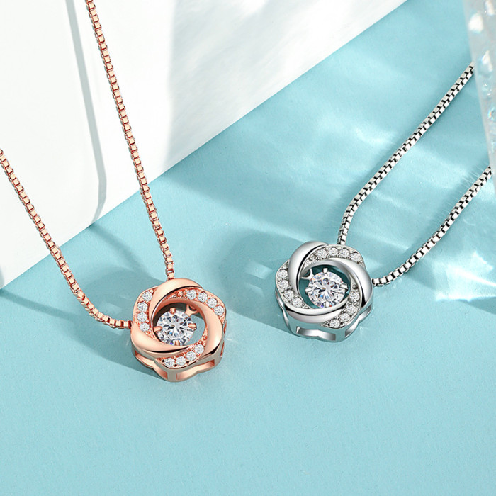 Petal Dancing Pendant Necklace TikTok Hot Korean Version High-End Vibrant Heart Rose Flower Dynamic Necklace