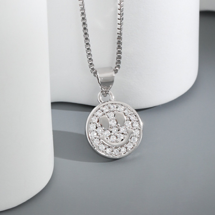 Original Design Smile Pendant Necklace Simple Fresh Starry Sky Hip Hop INS Double-Sided Wearable Smiley Necklace