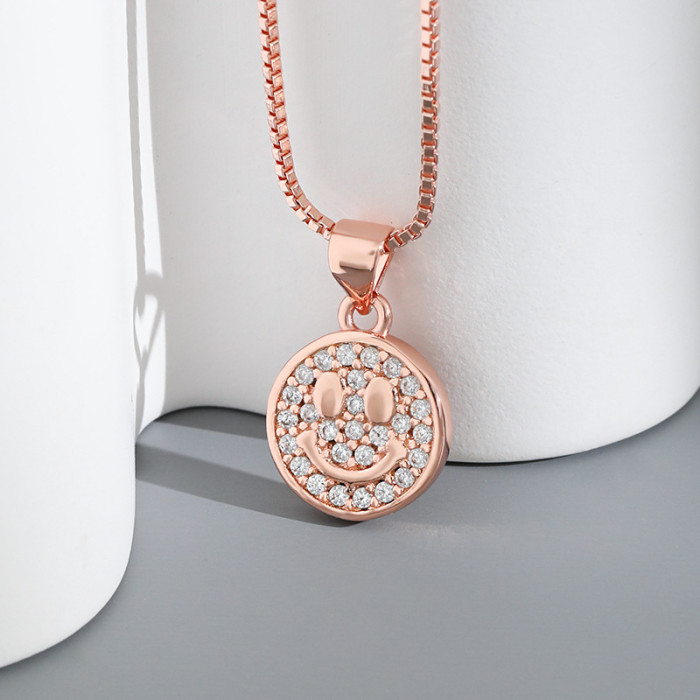 Original Design Smile Pendant Necklace Simple Fresh Starry Sky Hip Hop INS Double-Sided Wearable Smiley Necklace