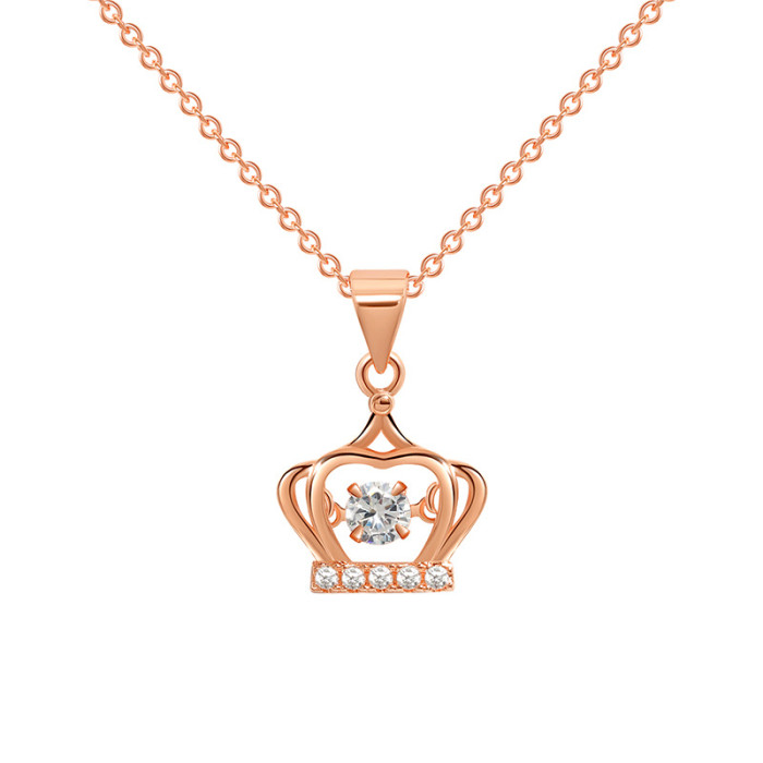 18K Rose Gold Dancing Pendant Clavicle Chain Japanese and Korean Version Simple Design Heartbeat Crown Dynamic Necklace