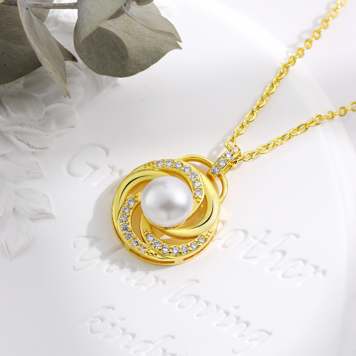 Internet Celebrity New Trendy Niche Rotating Pendant for Women Round Threaded Tea Flower Japanese and Korean Style Freshwater Pearl Necklace
