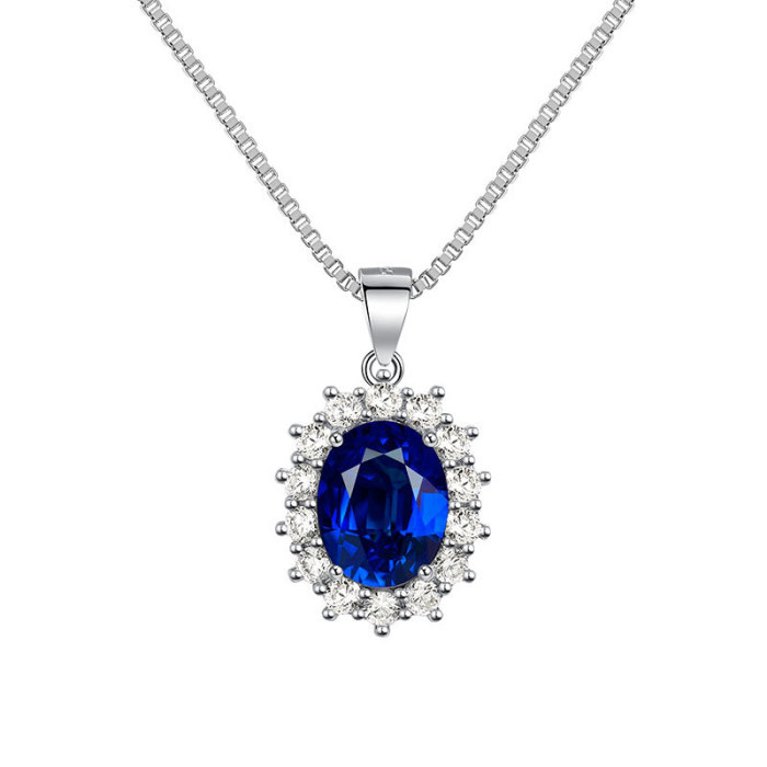 Cross-Border Hot Selling Multicolor Pendant Gemstone Necklace European and American High-End Princess Round Sapphire Sunflower Necklace
