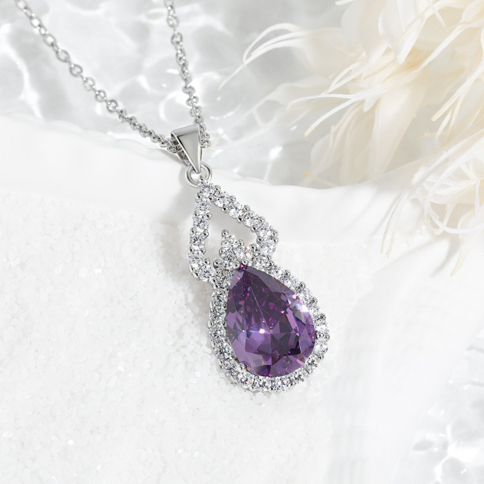 Amazon Hot-Selling New Double-Layer Pendant for Women Multi-Color High-End European and American Full Diamond Water Drop Shape Stone Gourd Shape Necklace