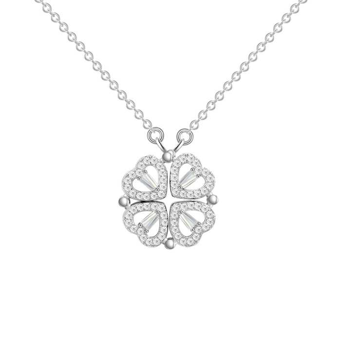 Dual-Wear-Style Love Heart Flowers Pendant Heart-Connected Niche Design-Style Multi-Wear Heart-Shaped Clover Necklace