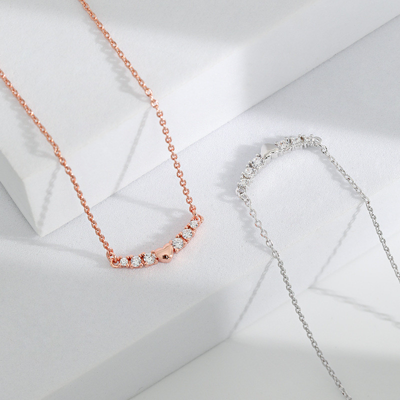 18K Diamond-Encrusted Peach Heart Necklace Gradient Diamond Simple Fashion Niche Rose Gold Super Fairy Heart-Shaped TF Smile Necklace