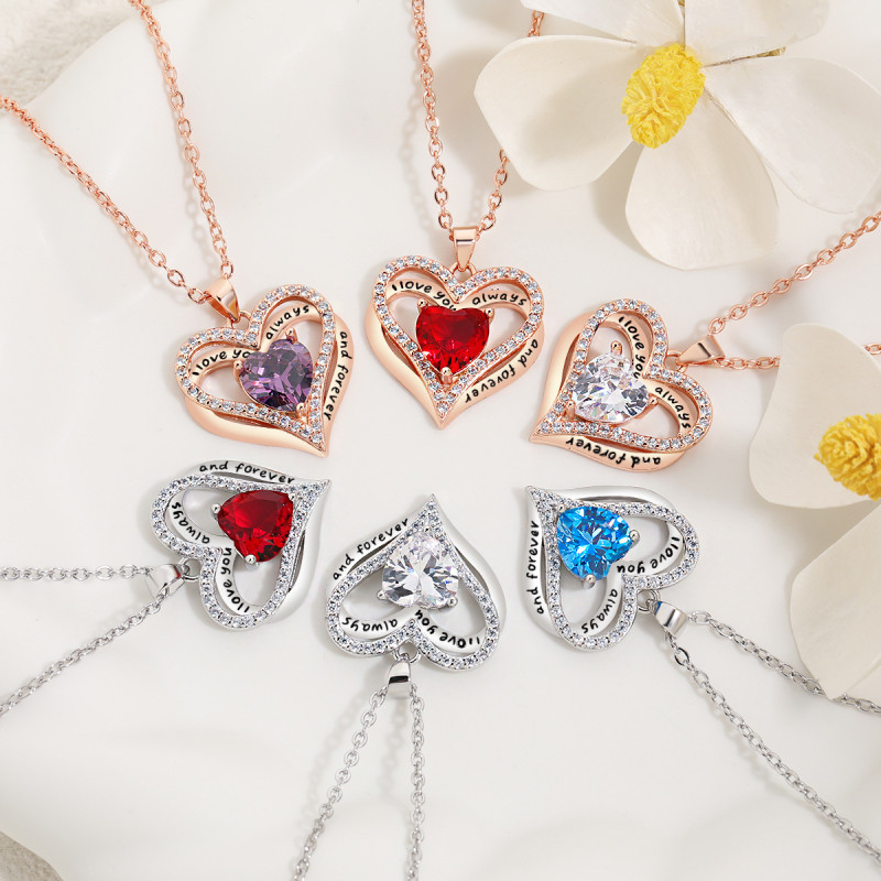 Amazon Hot-Selling Infinite Heart-Shaped Diamond Pendant European and American Cross-Border Jewelry Birth Month Dyed Black Necklace
