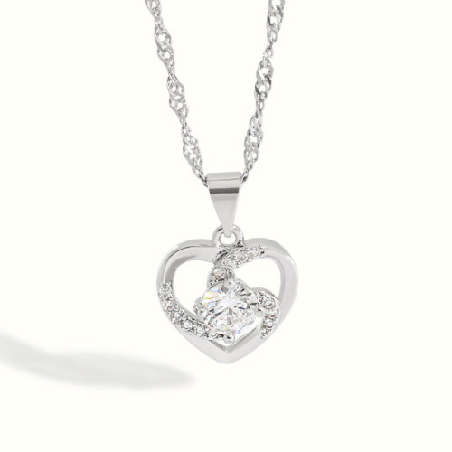 18K Rose Gold Heart Diamond Necklace TikTok INS Simple Couple Versatile Classic Sparkling Diamond Heart Necklace