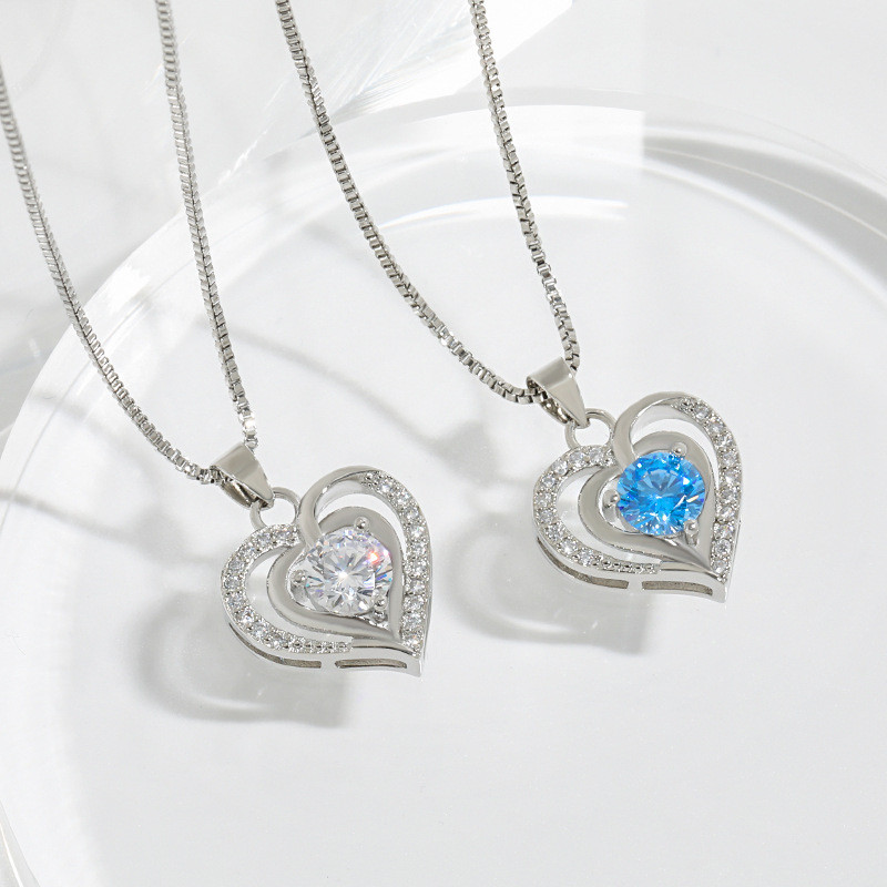 Ocean Heart Necklace Valentine's Day Gift for Girlfriend Simple Design Trendy Korean Style Heart Pendant Double Heart Necklace