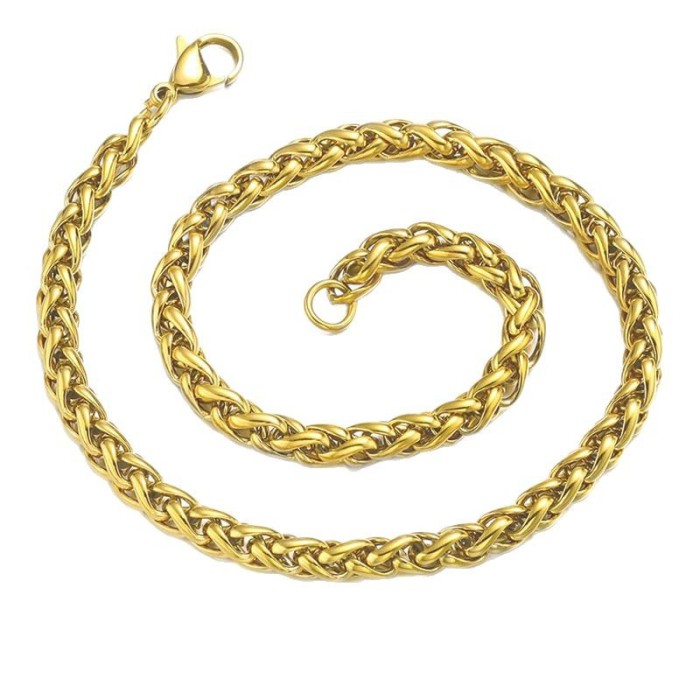 Titanium Steel Dragon Bone Chain Wheat Spike Chain Clavicle Chain Men Women Jewelry Wholesale Cross-Border Stainless Steel Necklace Bar Plain Chain