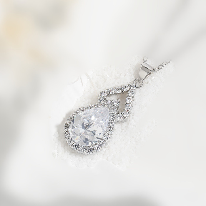 Amazon Hot-Selling New Double-Layer Pendant for Women Multi-Color High-End European and American Full Diamond Water Drop Shape Stone Gourd Shape Necklace