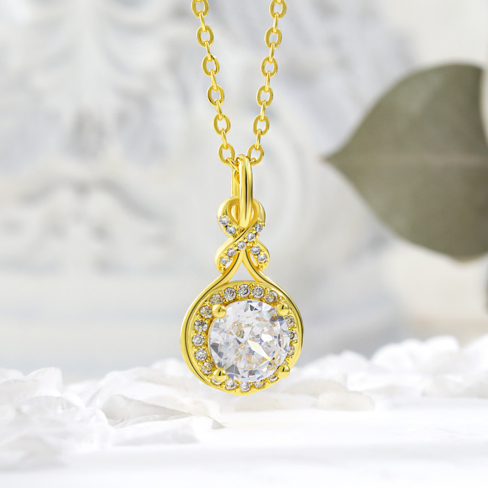 European and American Original Design Light Luxury Water Drop Set for Women, Inlaid with Diamonds, Simple Round Symmetrical 8 Infinity Entwined Symbol Necklace