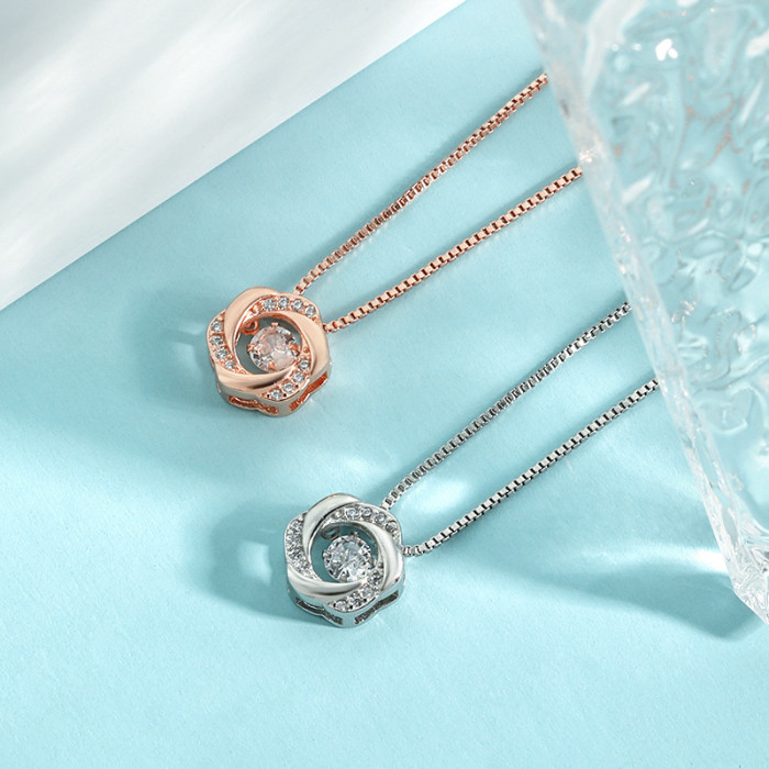 Petal Dancing Pendant Necklace TikTok Hot Korean Version High-End Vibrant Heart Rose Flower Dynamic Necklace