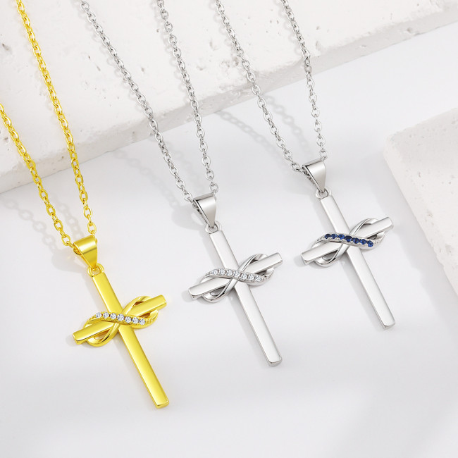 Temu European and American Cross-Border Hip-Hop Glossy Pendant for Women Infinity Symbol 8 Classic Fashion Trend Cross Necklace