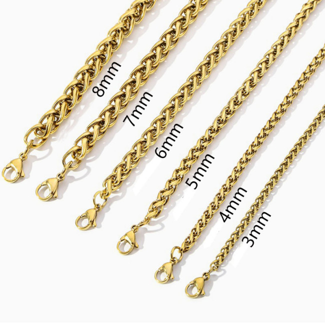Titanium Steel Dragon Bone Chain Wheat Spike Chain Clavicle Chain Men Women Jewelry Wholesale Cross-Border Stainless Steel Necklace Bar Plain Chain