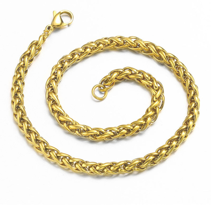 Titanium Steel Dragon Bone Chain Wheat Spike Chain Clavicle Chain Men Women Jewelry Wholesale Cross-Border Stainless Steel Necklace Bar Plain Chain