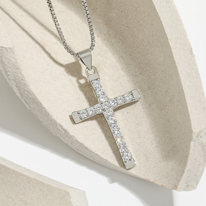 Foreign Trade Hot-Selling Faith Prayer Cross Pendant Niche Design European and American Street Hip-Hop Style Cross Necklace