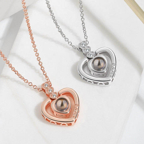 One Hundred I Love You Eternal Flower Necklace Korean Version TikTok Hot Item Love Memory Projection Love Heart Necklace