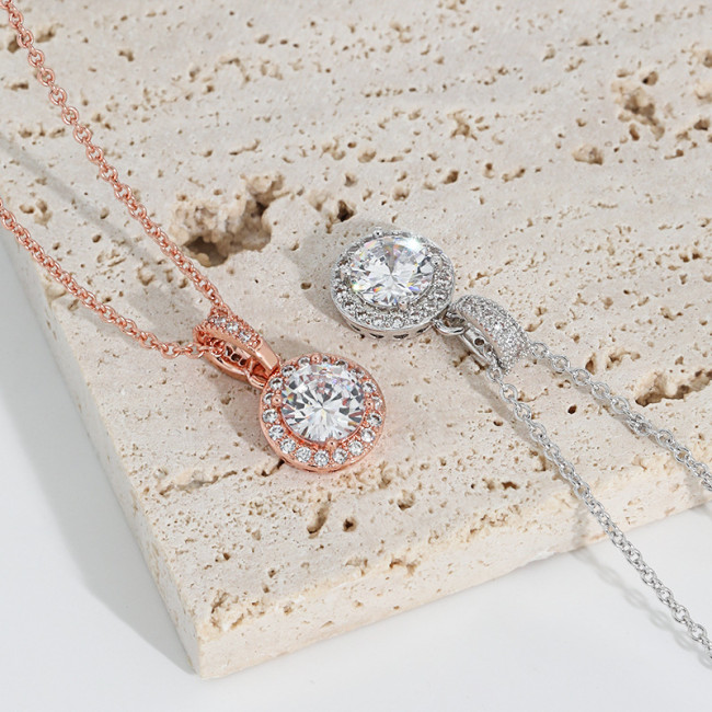 Cross-Border Hot Sale Round Diamond Pendant Necklace European and American High-End Design Full Diamond Sunflower Zircon Round Necklace