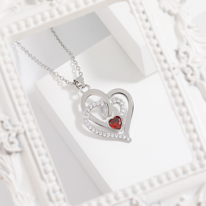 Cross-Border New Irregular Heart-to-Heart Pendant for Women European and American High-End Internet Celebrity Style Overlapping Interlocking Heart Necklace