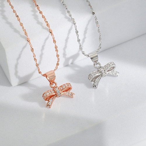 Irregular Bow Pendant Collarbone Chain for Women, Internet Celebrity Japanese and Korean Version, Niche High-end Design Bow Necklace