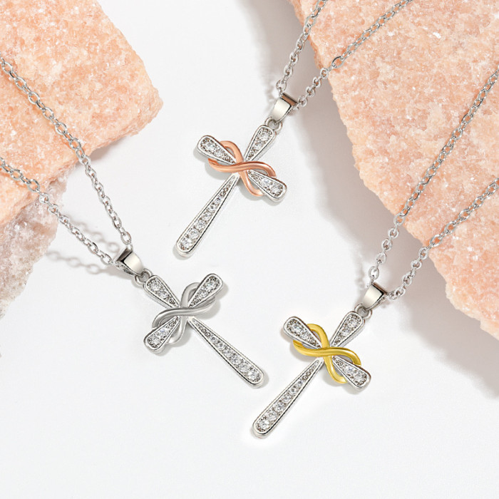 Cross-Border New Product Infinity 8 Pendant Collarbone Chain European and American Faith Personality Retro Eternal Cross Necklace