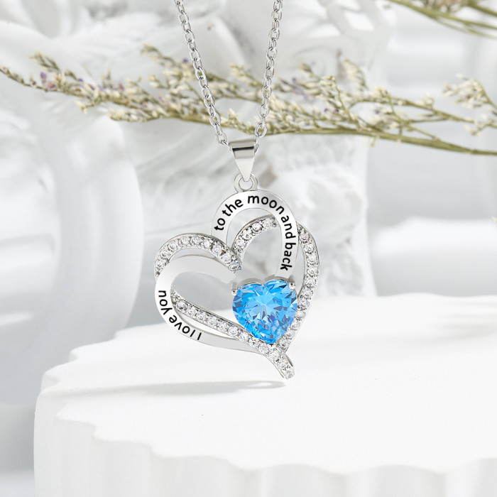 Xiyin Cross-Border Hot-Selling Heart Pendant Necklace European and American Eternal Love Dyed Black English Double-Layer Heart-Shaped Necklace