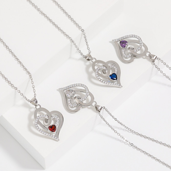 Cross-Border New Irregular Heart-to-Heart Pendant for Women European and American High-End Internet Celebrity Style Overlapping Interlocking Heart Necklace