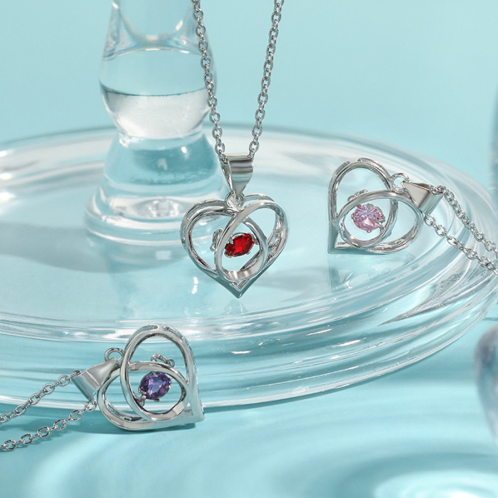 Smart Heart Pendant Necklace Valentine's Day Gift for Girlfriend Colorful Diamond Beating Heart Korean Style Simple Heart Necklace