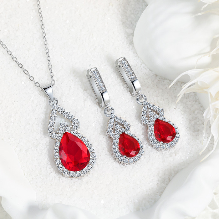 Amazon Hot-Selling New Double-Layer Pendant for Women Multi-Color High-End European and American Full Diamond Water Drop Shape Stone Gourd Shape Necklace