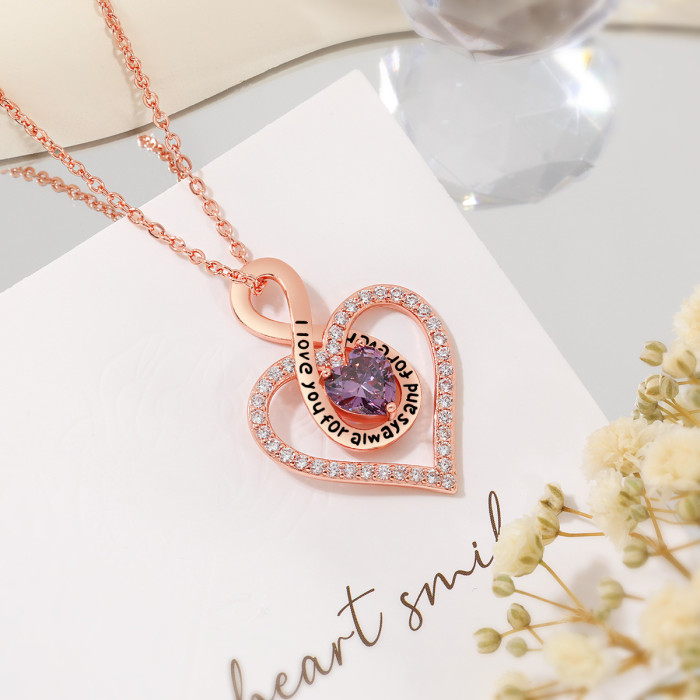 Amazon New Infinity Love Pendant Necklace European and American Retro Dyed Black English Twelve Constellation Stone Heart Necklace