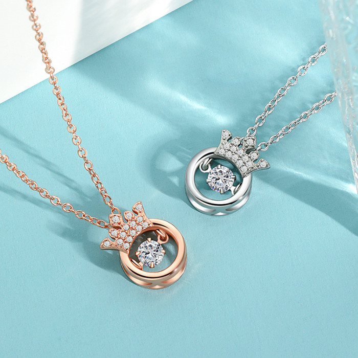 Heartbeat Hollow Valentine's Day Gift Collarbone Chain Japanese and Korean Style Simple Personality Beating Heart Crown Dynamic Necklace