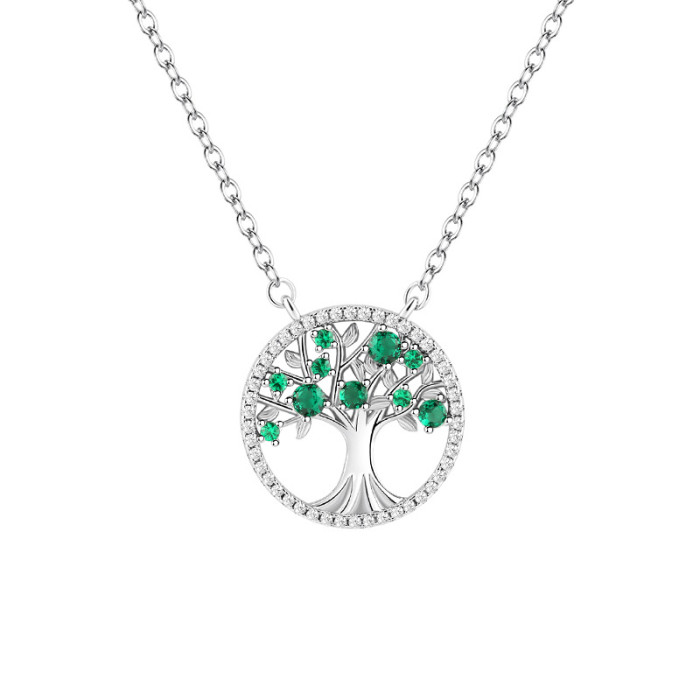 Bohemian Colorful Zircon French Style Necklace for Women Cross-Border Hot-Selling Religious Hollow Nature Tree of Life Necklace
