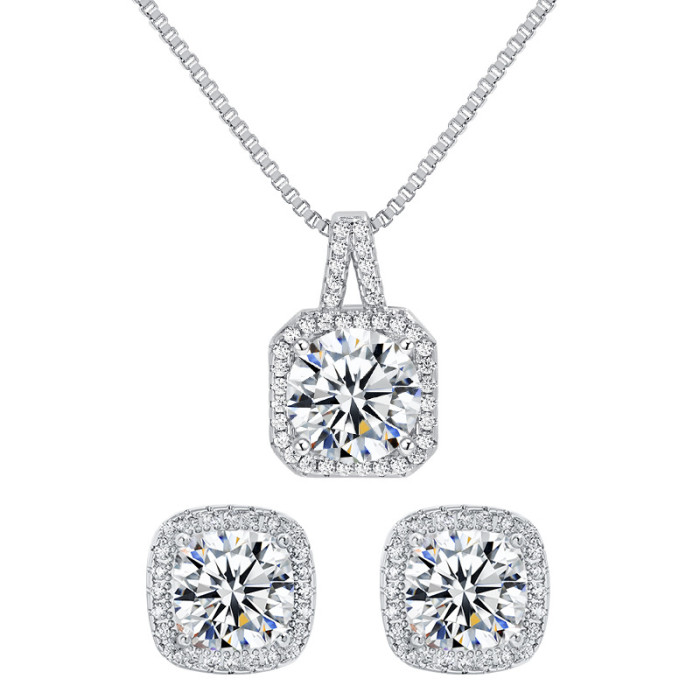 Cross-Border Hot Selling Twelve Star Stone Cube Sugar Necklace European and American Gem Internet Celebrity High-Grade Four-Claw Square Bag Necklace
