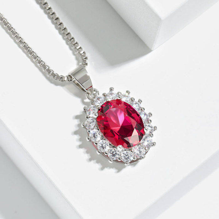 Cross-Border Hot Selling Multicolor Pendant Gemstone Necklace European and American High-End Princess Round Sapphire Sunflower Necklace