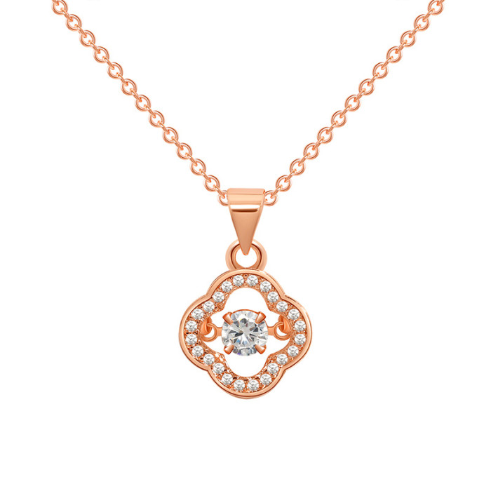 Lucky Clover Main Stone Dancing Pendant Necklace Rose Gold Beating Heart Korean Version Simple and Lively Four-leaf Clover Necklace