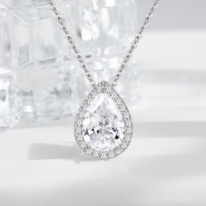 Amazon Hot-Selling European and American Bridal Set for Women High-End Internet Celebrity Style with Inlaid Diamond Water Drop Zircon Necklace