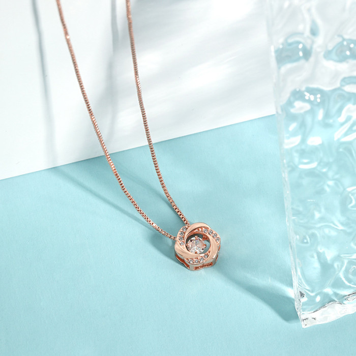 Petal Dancing Pendant Necklace TikTok Hot Korean Version High-End Vibrant Heart Rose Flower Dynamic Necklace