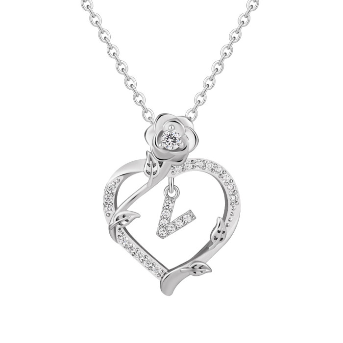 Cross-Border Hot-Selling European and American Amazon TK Foreign Trade Pendant Light Luxury Niche High-End Rose Flower 26 Letter Necklace