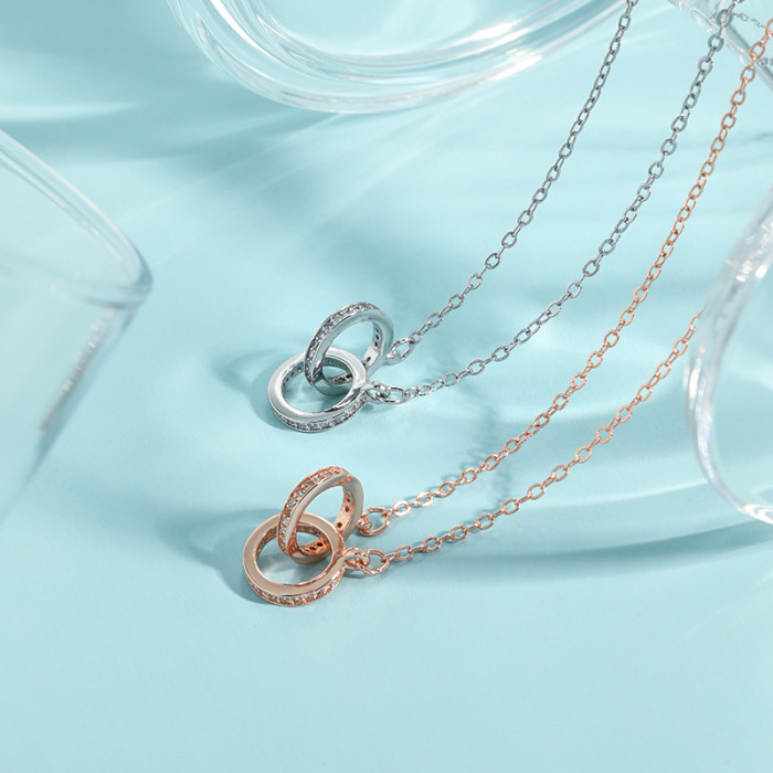 Rose Gold Color Gold Double Ring Necklace Taobao INS Niche Design Starry Sky Lucky Bead Interlocking Necklace