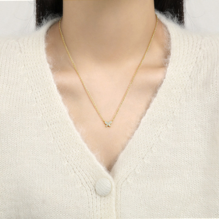 Cross-Border European and American Mini Animal Necklace Small and Simple Versatile Niche Internet Celebrity High-End Rhinestone Butterfly Necklace