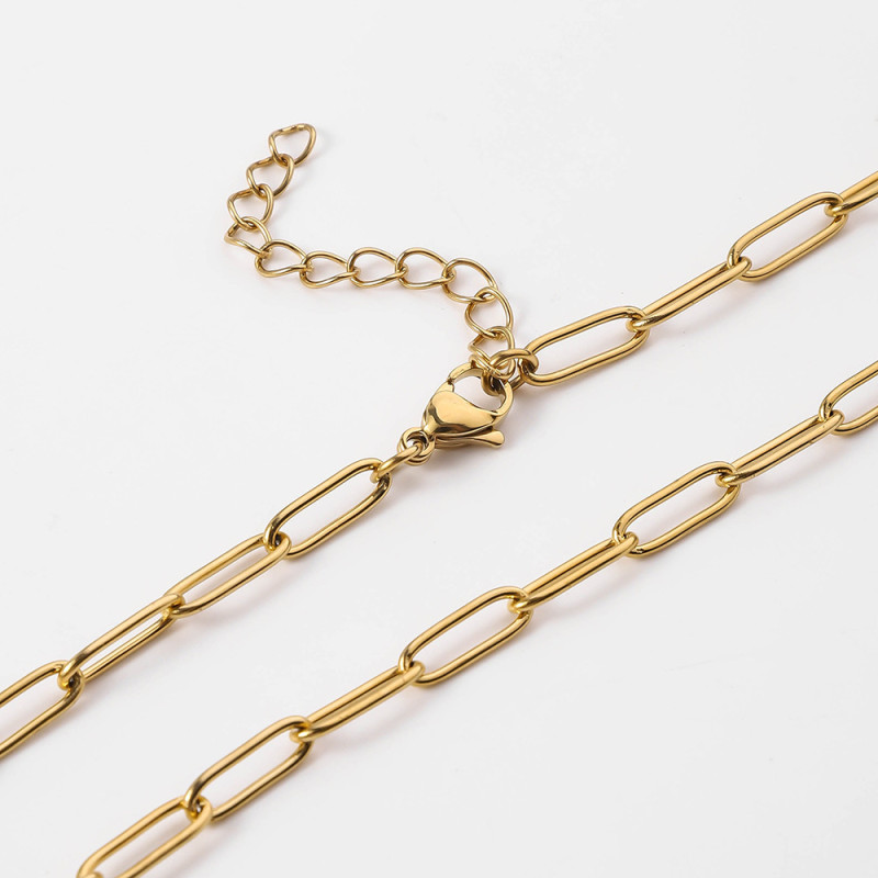 European and American Hot-Selling Stainless Steel Color-Retaining Oval Welded Cross Chain Fashionable Versatile Simple Sweater Chain Necklace Jewelry