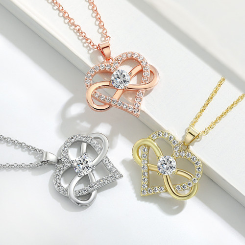 Amazon Infinity Symbol 8-Character Heart Sweater Chain European and American New Niche High-End Bowknot Heart Necklace