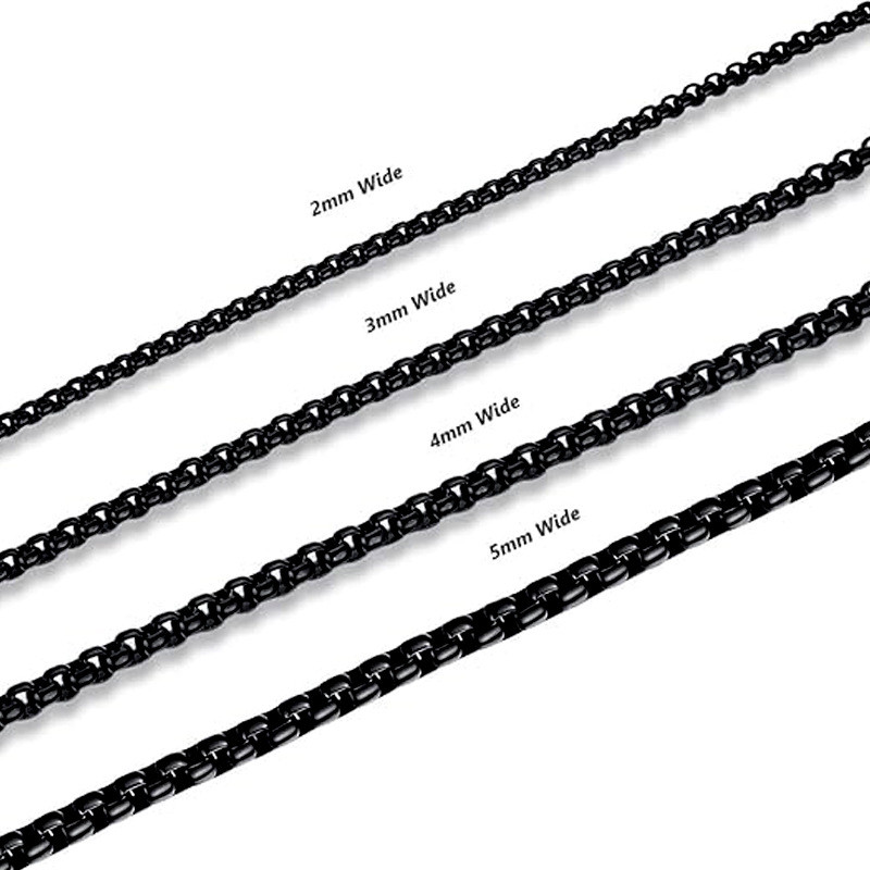 European and American Style Square Pearl Stainless Steel Necklace Chain Handmade Titanium Unisex DIY Jewelry Accessories 60cm 3m8 Black Collarbone Beads