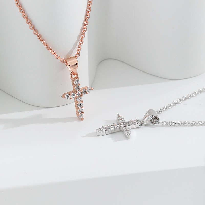 TikTok Live Dropshipping Cross Necklace Full Diamond European and American Light Luxury Design Fortune Ins Hot-Selling Cross Necklace