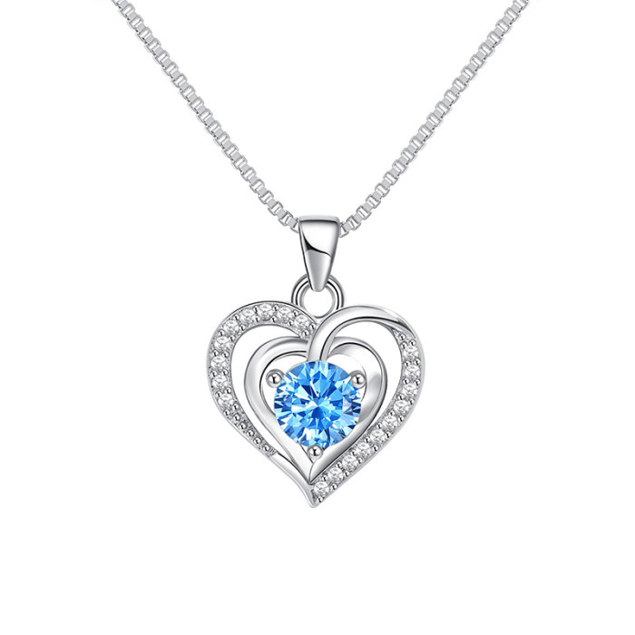 Ocean Heart Necklace Valentine's Day Gift for Girlfriend Simple Design Trendy Korean Style Heart Pendant Double Heart Necklace