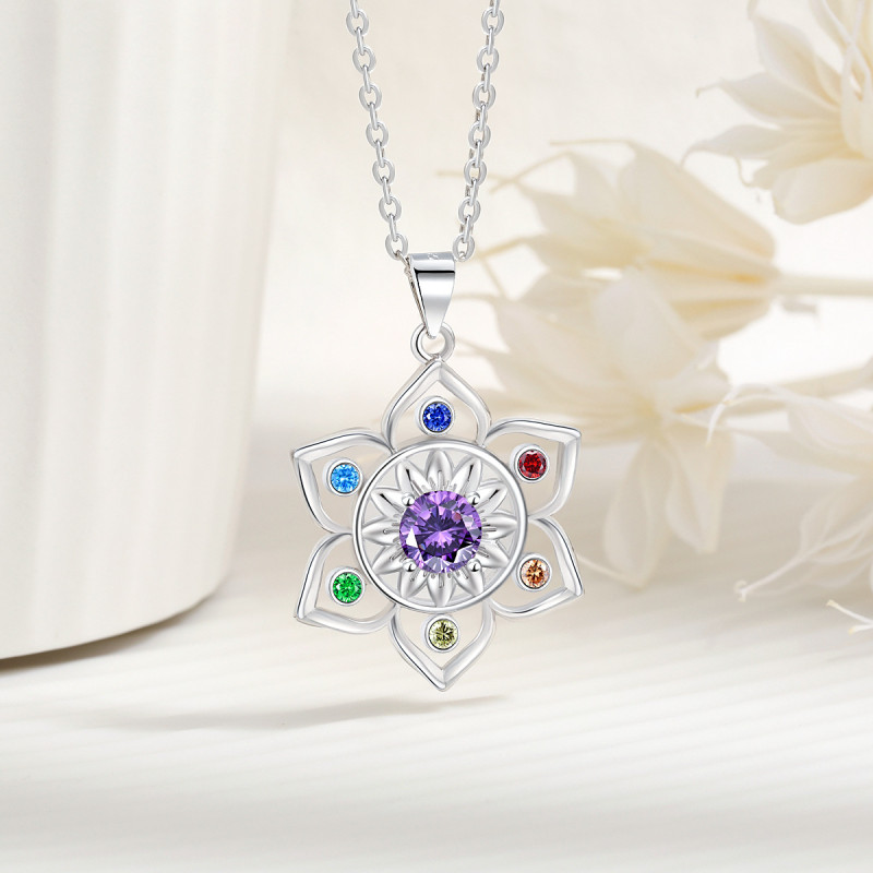 European and American Style Hollow Flower Pendant New Shein Amazon Hot Sale Round Purple Edge Colorful Lotus Necklace
