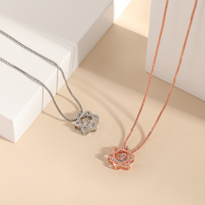 18K Rose Gold Hexagram Collarbone Chain TikTok Same Style Korean Version Dancing Heart Vibrant Hexagram Necklace