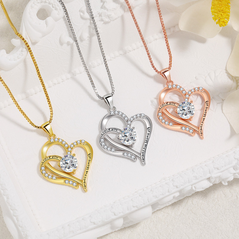 Cross-Border Amazon Women's Heart Pendant Women's Diamond-Encrusted Japanese and Korean Romantic Collarbone Chain Cross-Border Double Heart Necklace