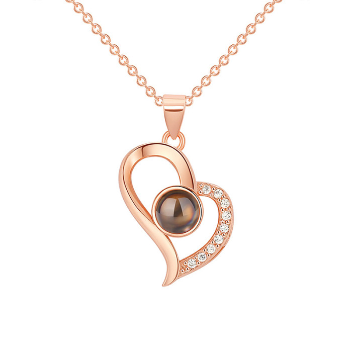 One Hundred Languages of Love Memory Collarbone Chain Korean Version One Hundred Sentences of I Love You LOVE Projection Stone Heart Necklace