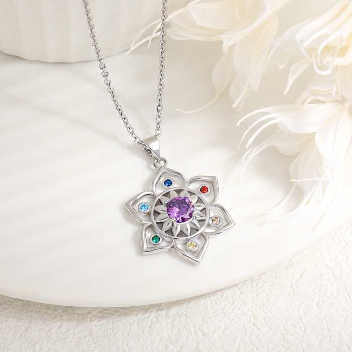 European and American Style Hollow Flower Pendant New Shein Amazon Hot Sale Round Purple Edge Colorful Lotus Necklace